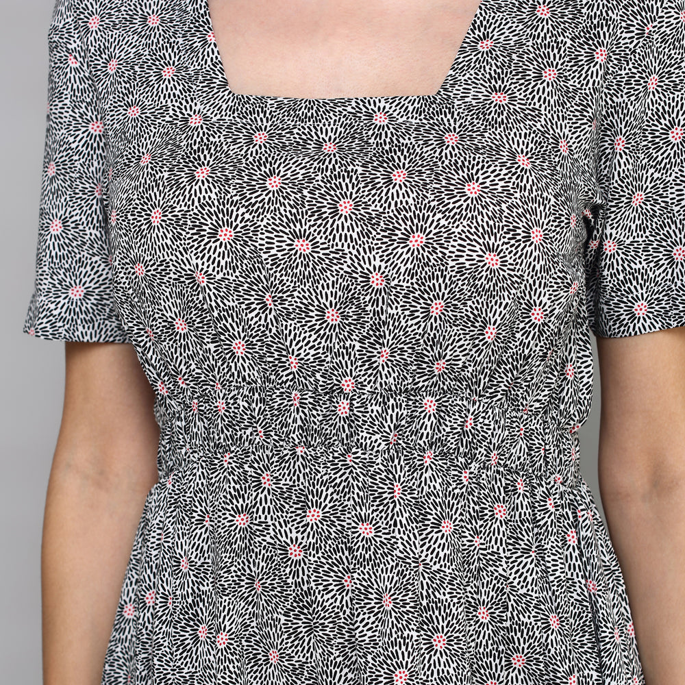 
                      
                        Grey Floral Printed Flared Dress
                      
                    