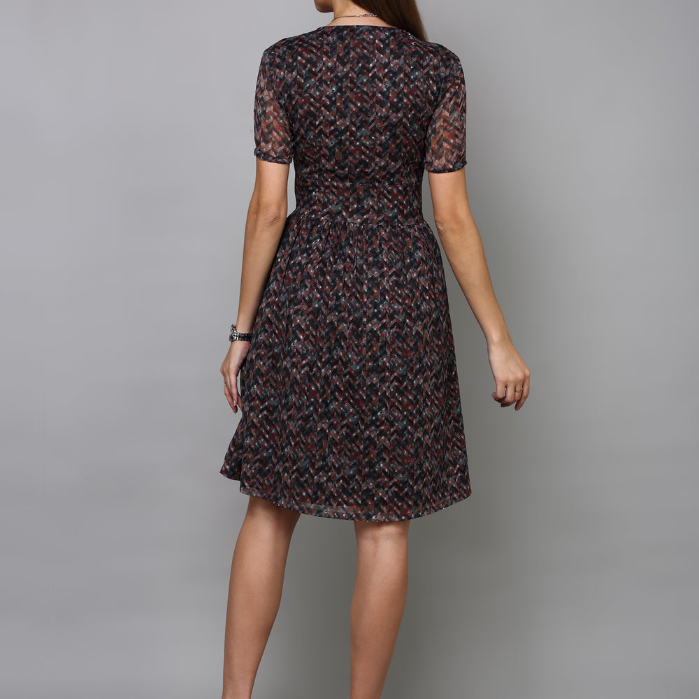 
                      
                        Abstract Printed Fit and Flare Dress
                      
                    