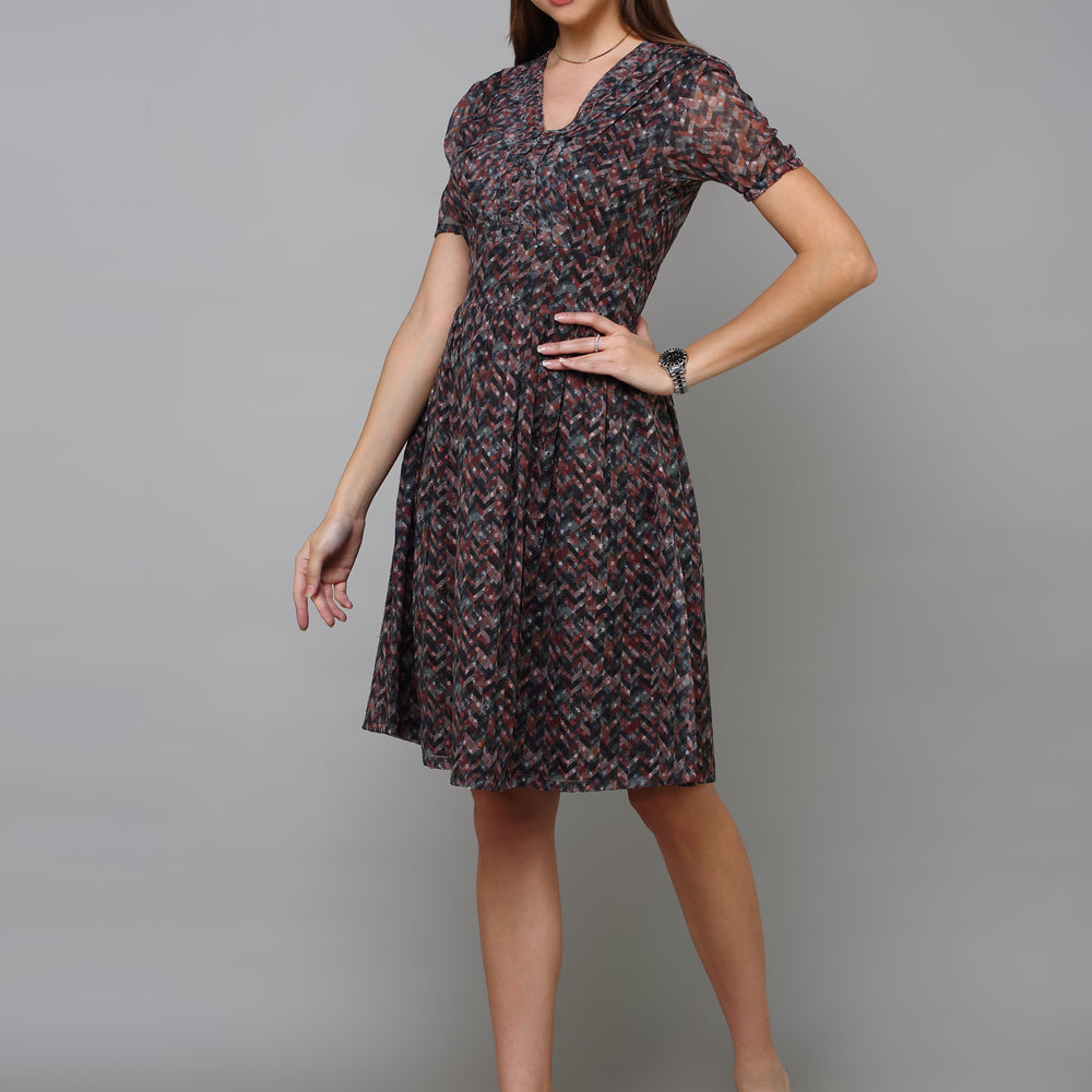 
                      
                        Abstract Printed Fit and Flare Dress
                      
                    