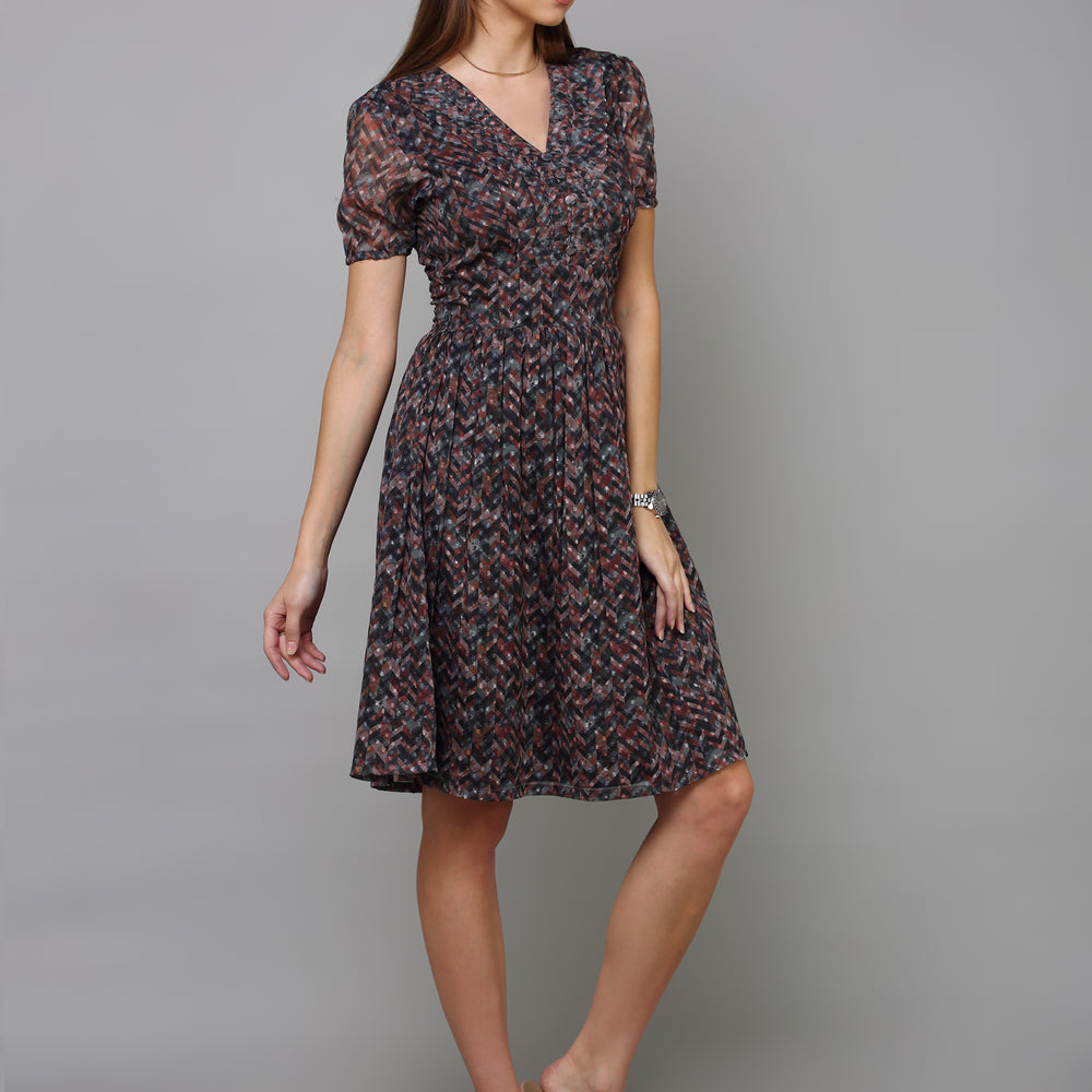 
                      
                        Abstract Printed Fit and Flare Dress
                      
                    