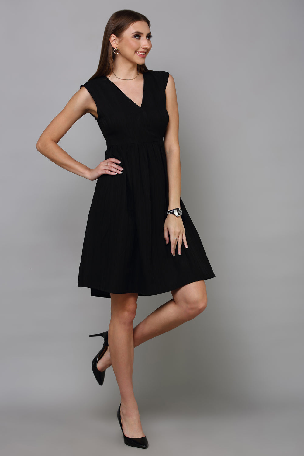 Women Black sleeveless fit and flare dress