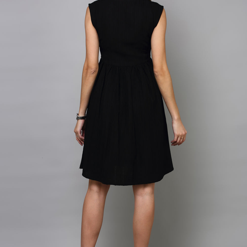 
                      
                        Women Black sleeveless fit and flare dress
                      
                    