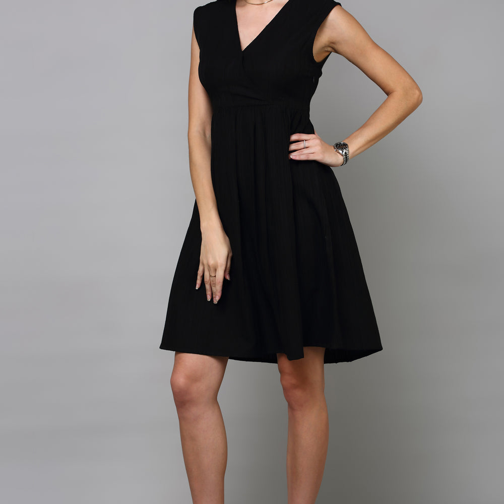 
                      
                        Women Black sleeveless fit and flare dress
                      
                    