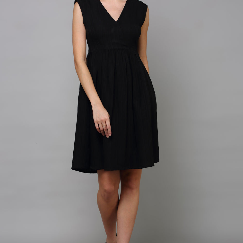 
                      
                        Women Black sleeveless fit and flare dress
                      
                    