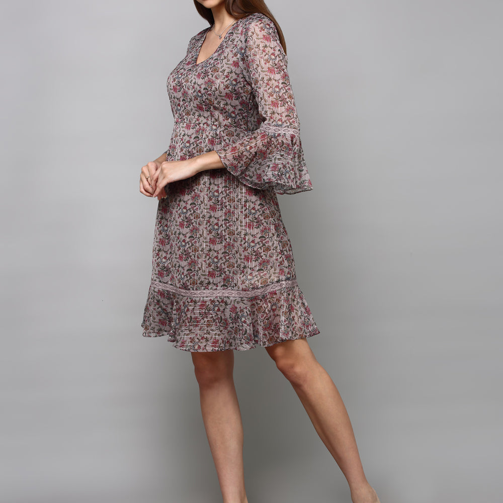 
                      
                        Grey Floral A-Line Dress
                      
                    