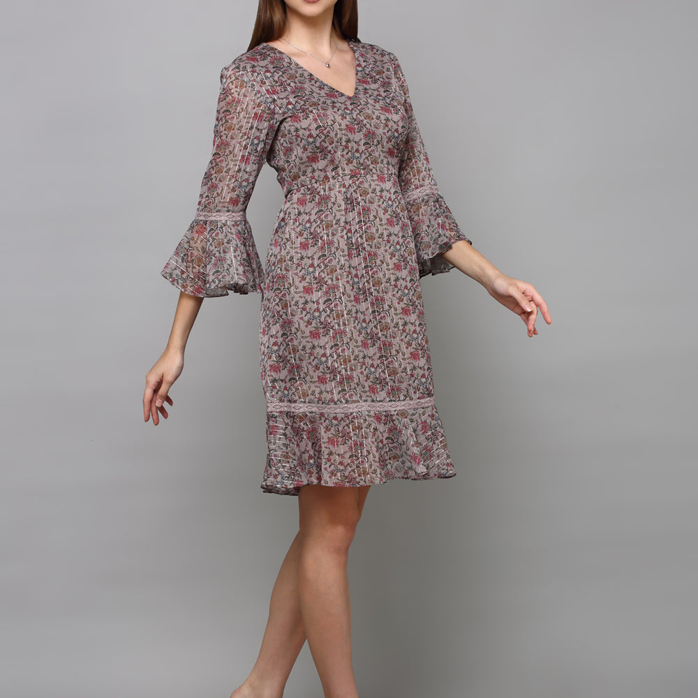 
                      
                        Grey Floral A-Line Dress
                      
                    