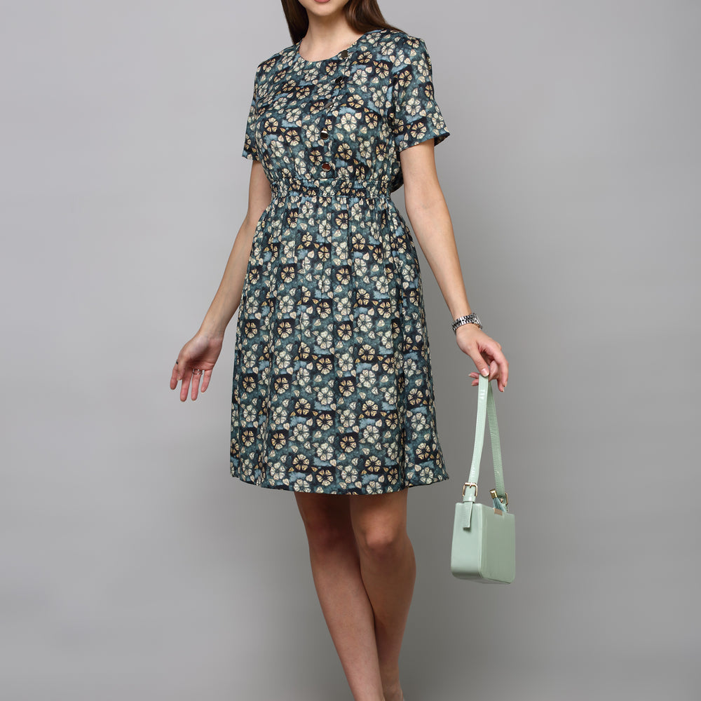 
                      
                        Olive Green & Brown Floral A-Line Dress
                      
                    