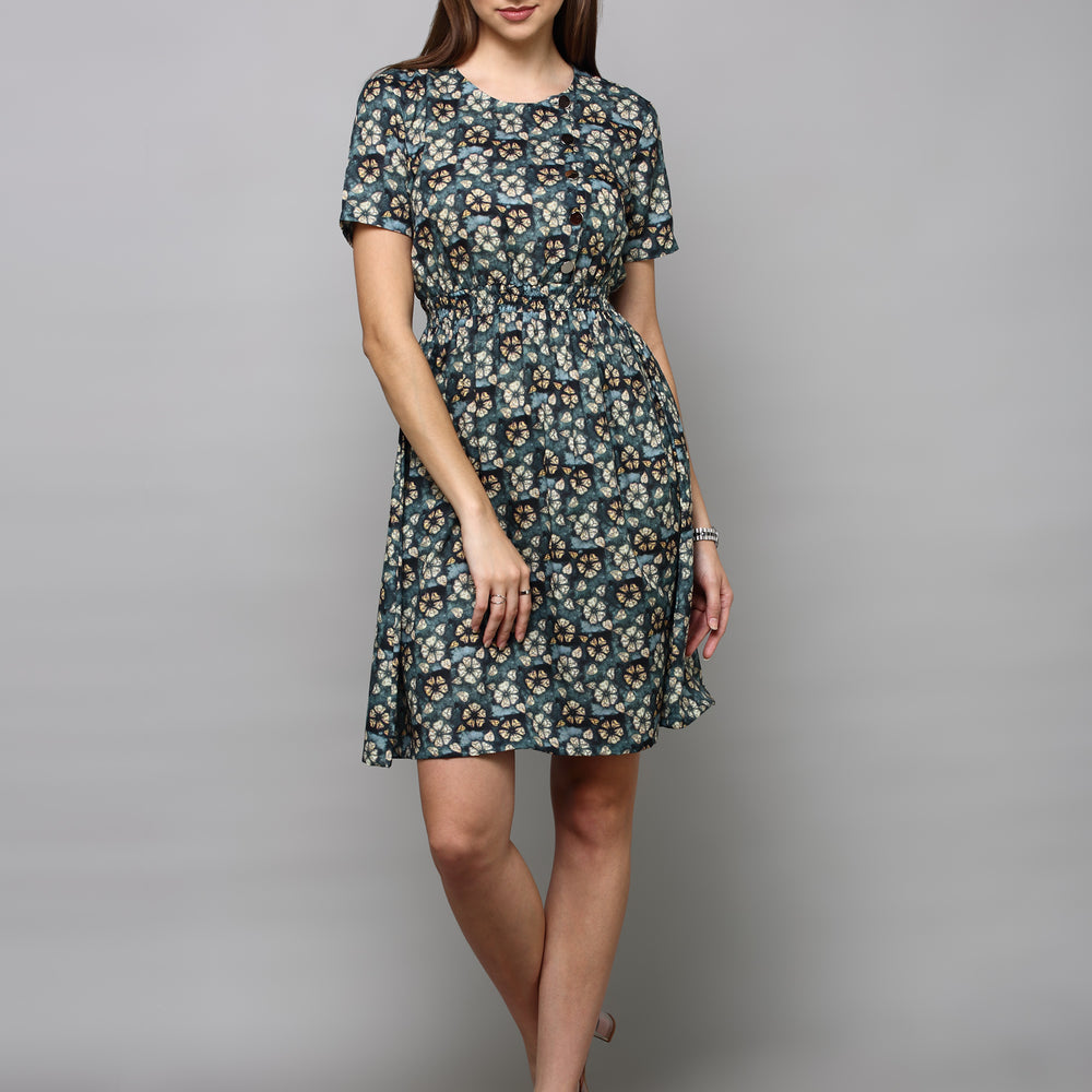 
                      
                        Olive Green & Brown Floral A-Line Dress
                      
                    