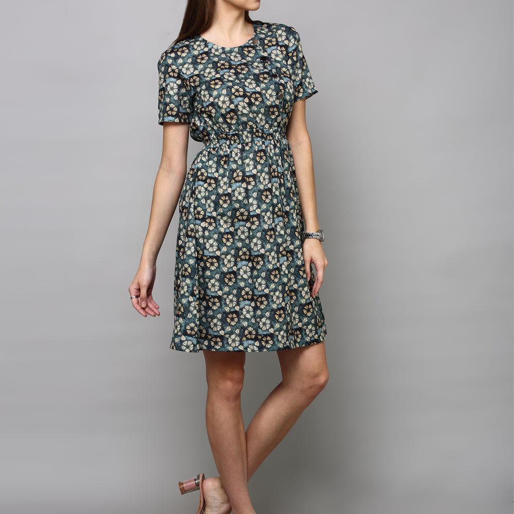 
                      
                        Olive Green & Brown Floral A-Line Dress
                      
                    