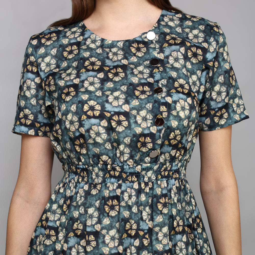 
                      
                        Olive Green & Brown Floral A-Line Dress
                      
                    