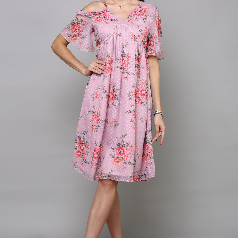 
                      
                        Women Pink & Lavender Floral Cotton A-Line Dress
                      
                    