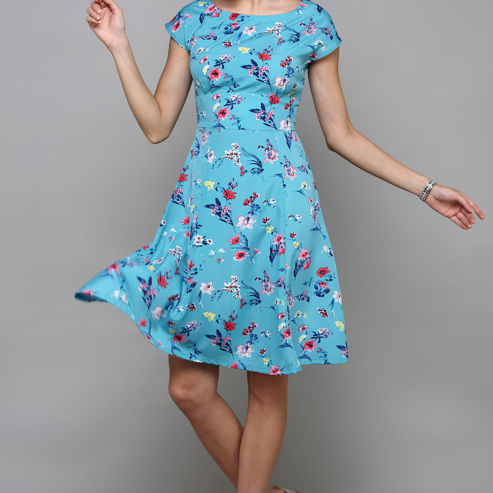 
                      
                        Floral Printed Fit and Flare Boat Neck Dress
                      
                    