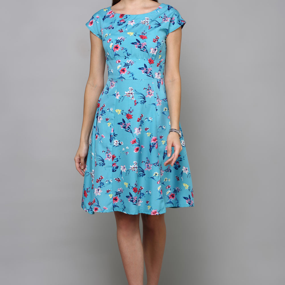 
                      
                        Floral Printed Fit and Flare Boat Neck Dress
                      
                    