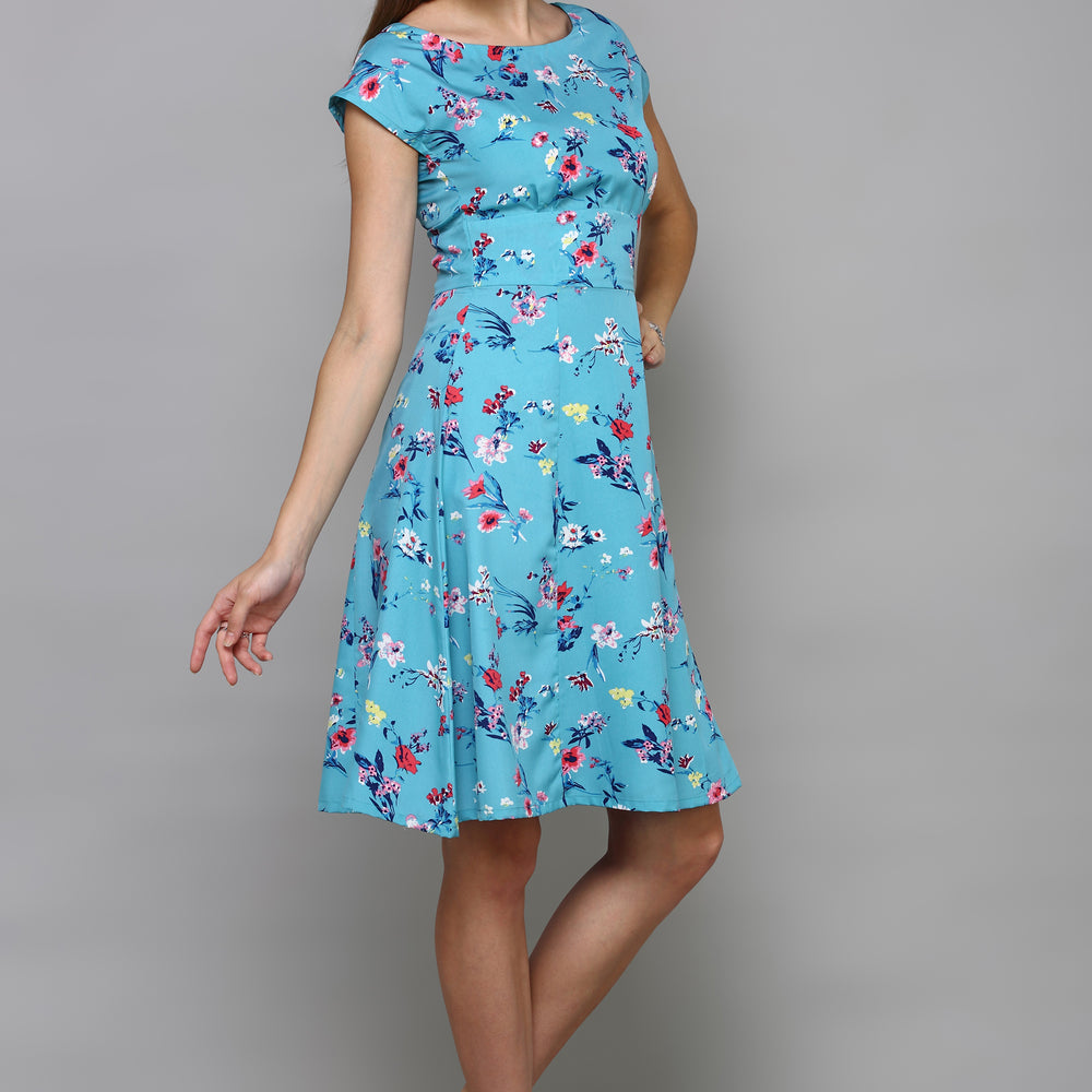 
                      
                        Floral Printed Fit and Flare Boat Neck Dress
                      
                    