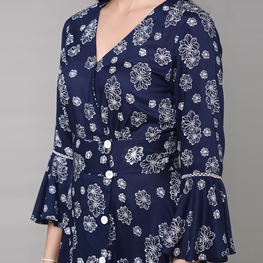 
                      
                        Women Navy Blue Floral Printed Midi Dress
                      
                    