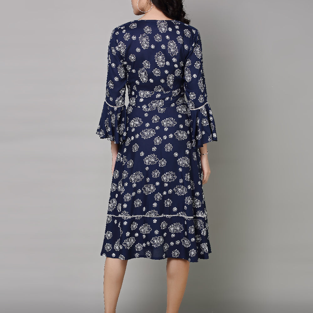 
                      
                        Women Navy Blue Floral Printed Midi Dress
                      
                    