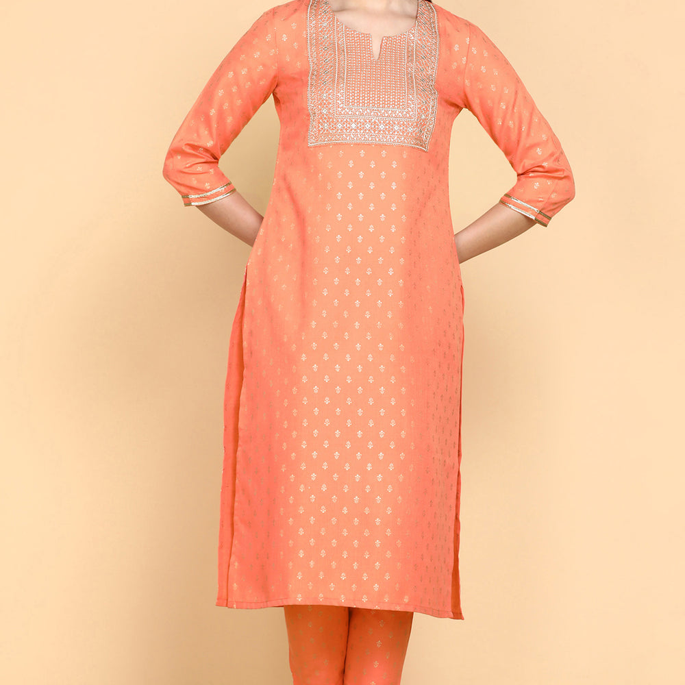 
                      
                        Peach Foil Printed Kurta Trouser Set
                      
                    