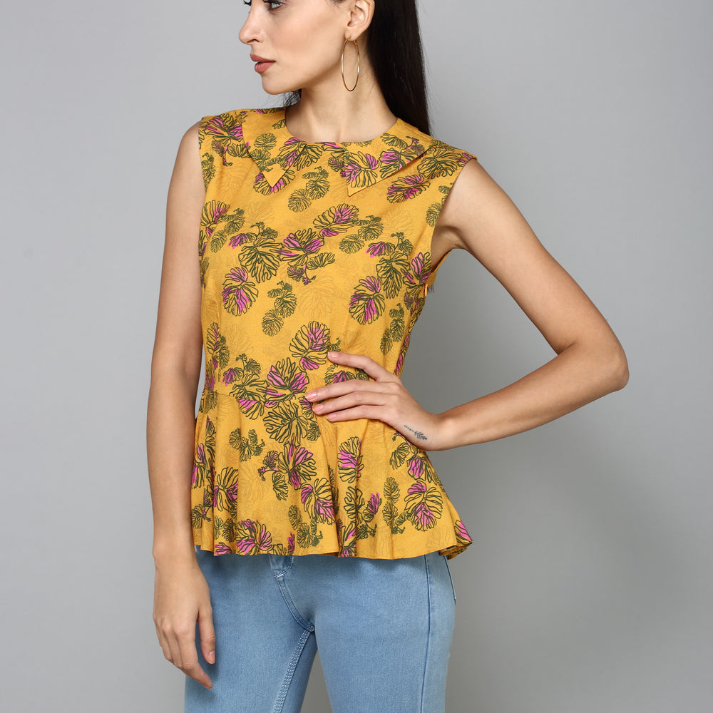 
                      
                        ATURABI CASUAL SLEEVELESS PRINTED YELLOW TOP
                      
                    