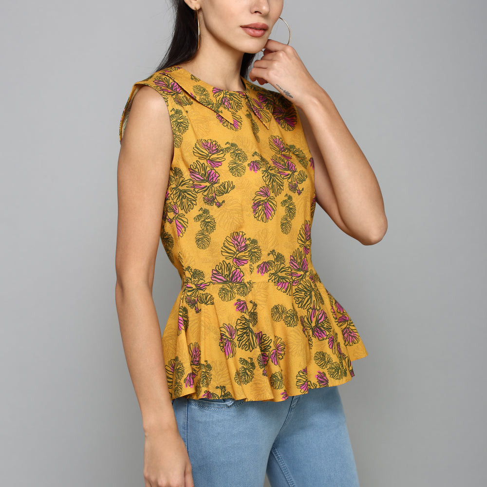 
                      
                        ATURABI CASUAL SLEEVELESS PRINTED YELLOW TOP
                      
                    