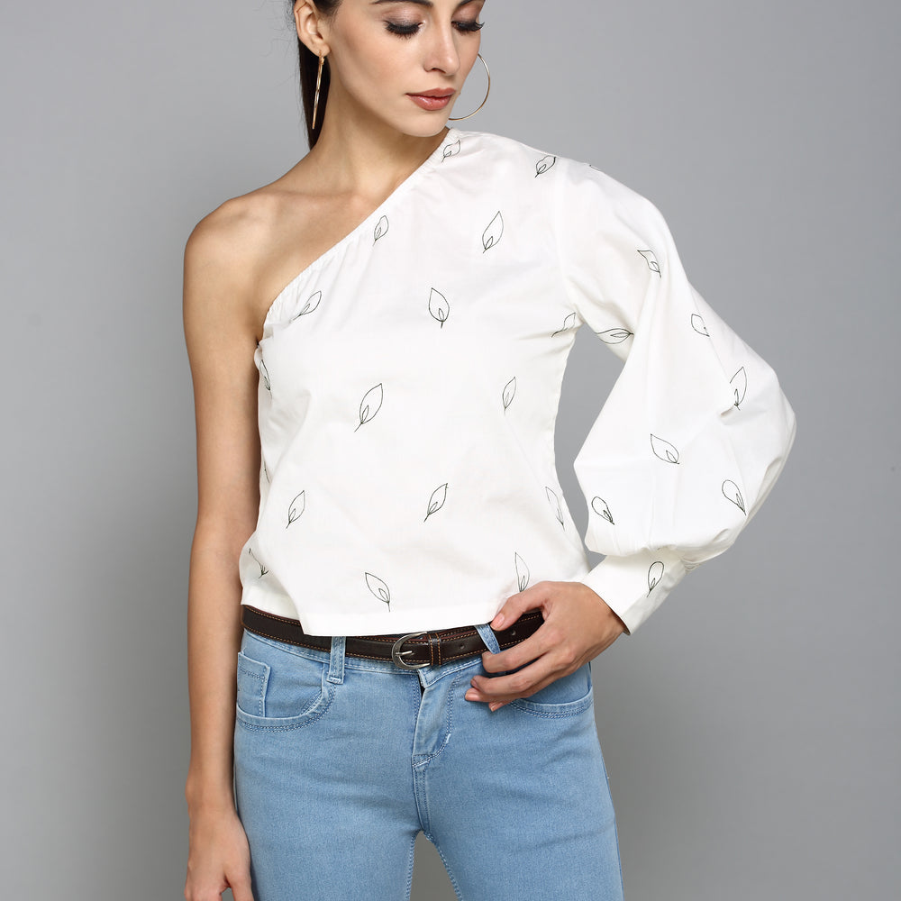 
                      
                        Aturabi Casual Sleeveless leaf embroidered Women White Top
                      
                    