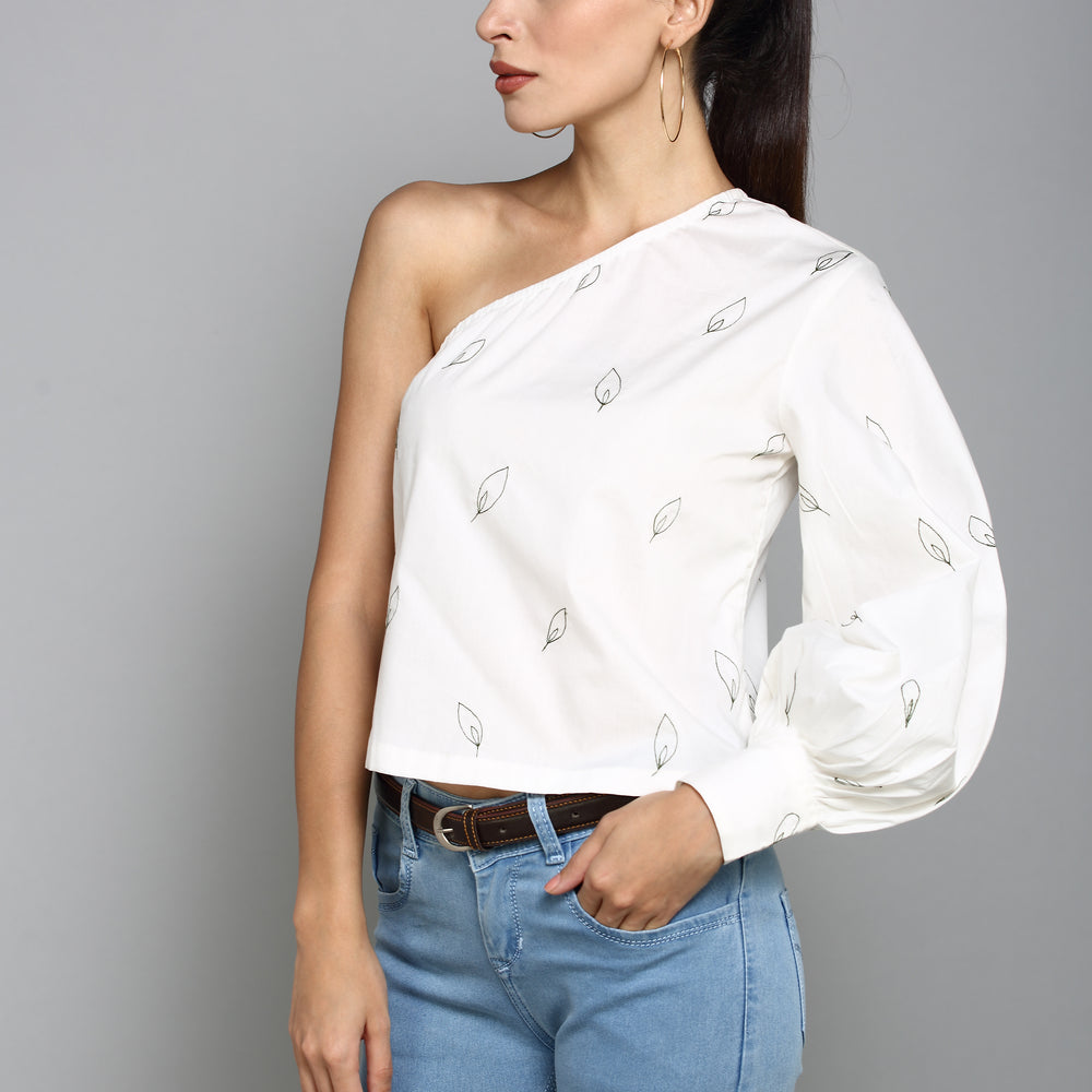 
                      
                        Aturabi Casual Sleeveless leaf embroidered Women White Top
                      
                    