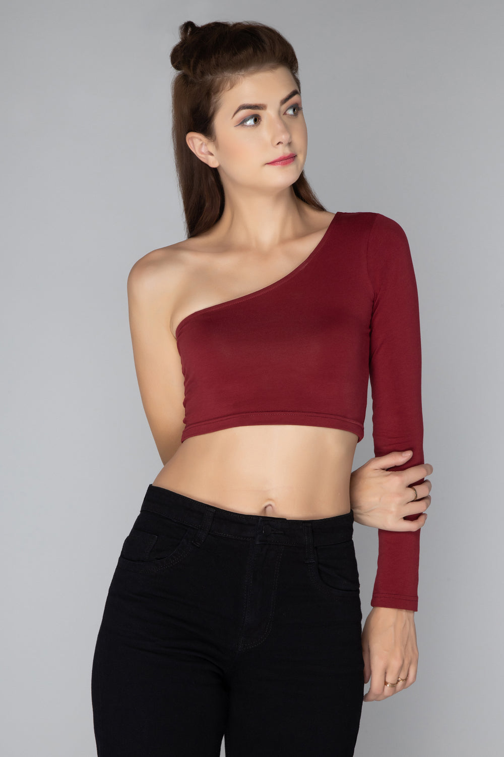 Aturabi One-Shoulder Knitted Crop Top