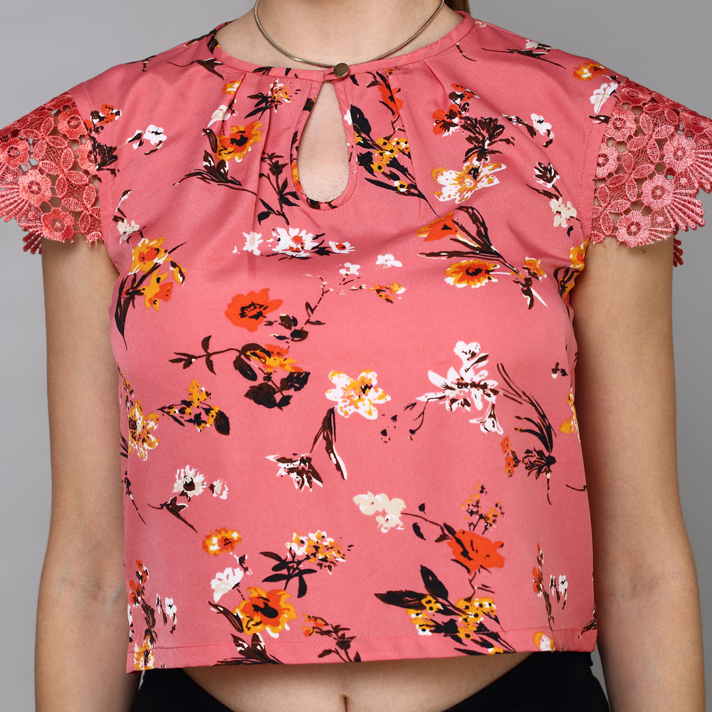 
                      
                        Aturabi Peach-Coloured Floral Print Tie-Up Neck Top
                      
                    