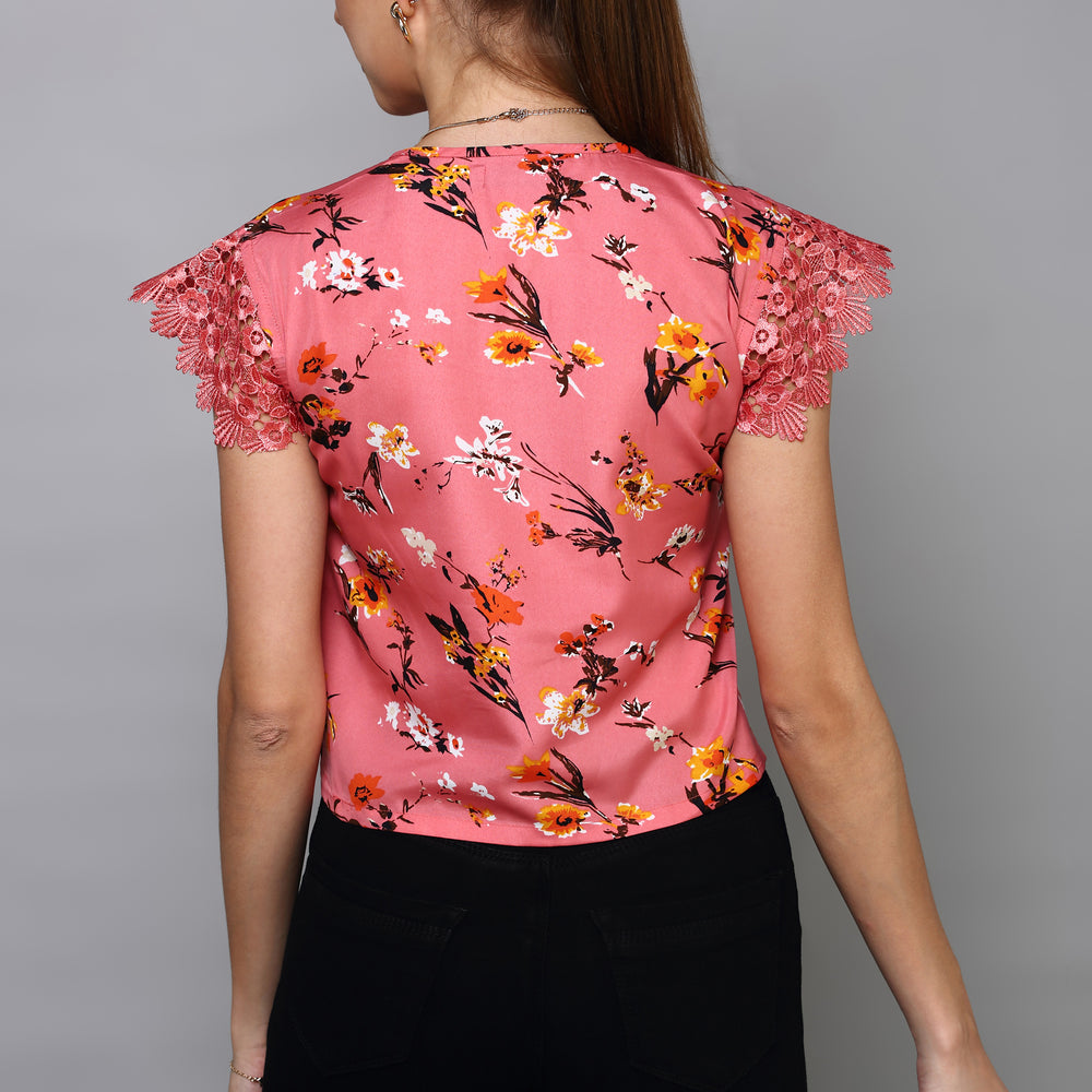 
                      
                        Aturabi Peach-Coloured Floral Print Tie-Up Neck Top
                      
                    