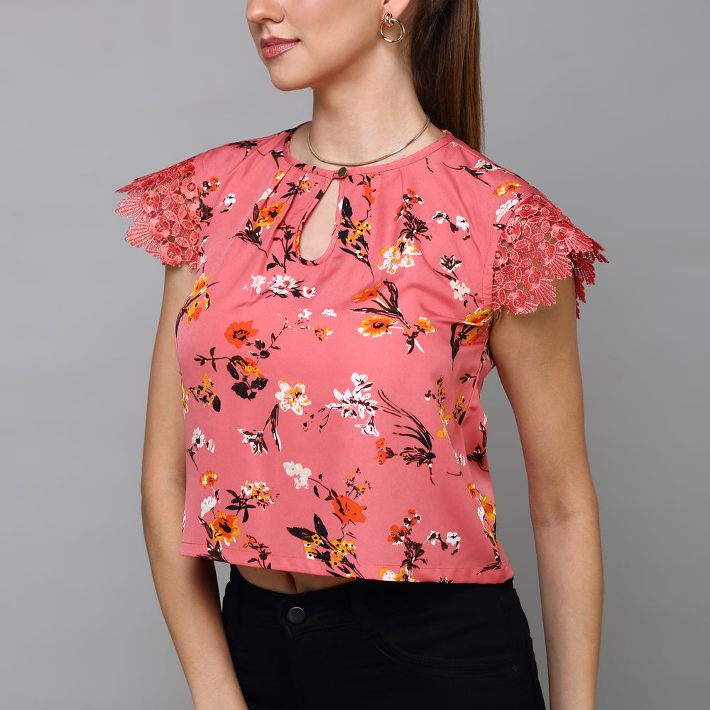 
                      
                        Aturabi Peach-Coloured Floral Print Tie-Up Neck Top
                      
                    