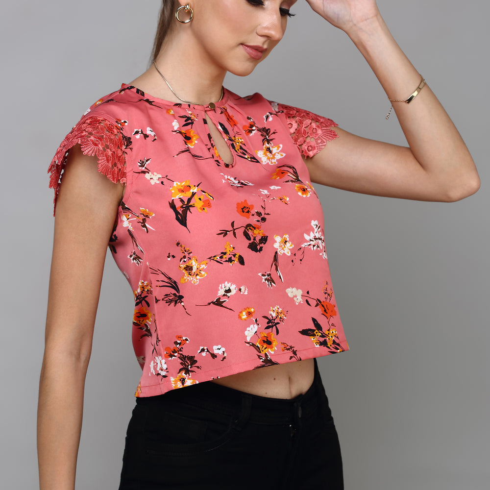 
                      
                        Aturabi Peach-Coloured Floral Print Tie-Up Neck Top
                      
                    