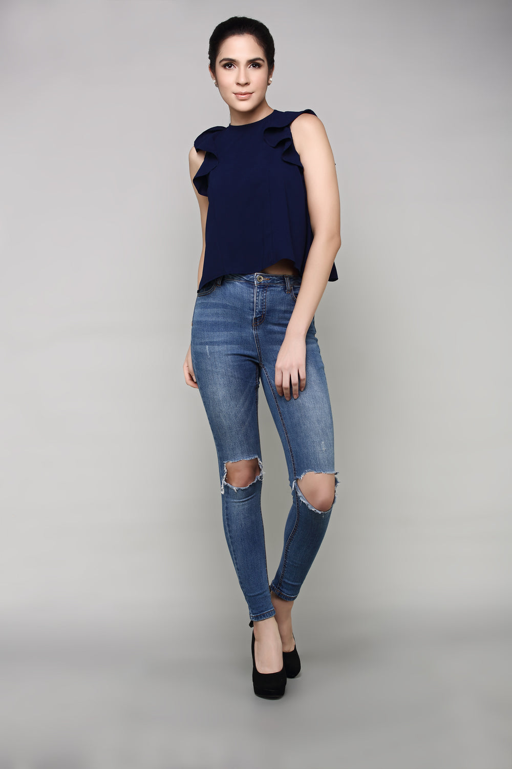 Navy Blue Ruffles Top