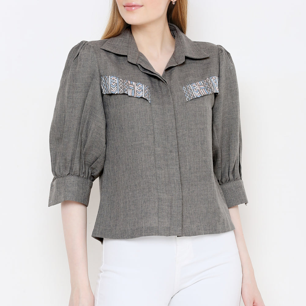 
                      
                        Women Grey Embroidered Shirt Style Top
                      
                    