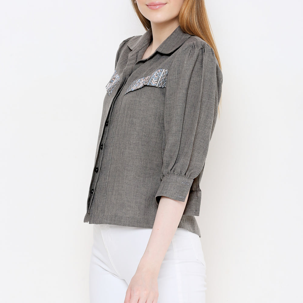 
                      
                        Women Grey Embroidered Shirt Style Top
                      
                    