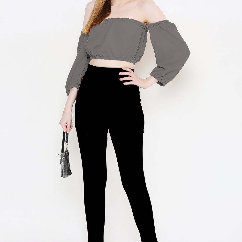 
                      
                        Aturabi Grey Off-Shoulder Bardot Crop Top
                      
                    