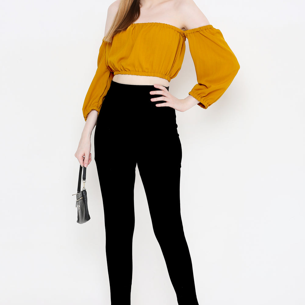 
                      
                        ATURABI Mustard Yellow Off-Shoulder Bardot Crop Top
                      
                    