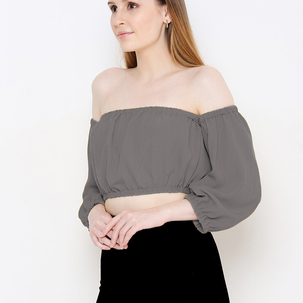 
                      
                        Aturabi Grey Off-Shoulder Bardot Crop Top
                      
                    