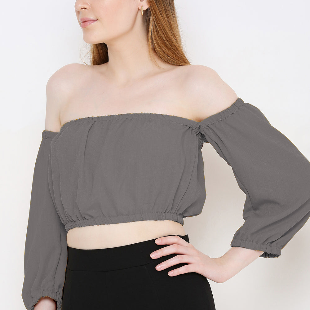 
                      
                        Aturabi Grey Off-Shoulder Bardot Crop Top
                      
                    