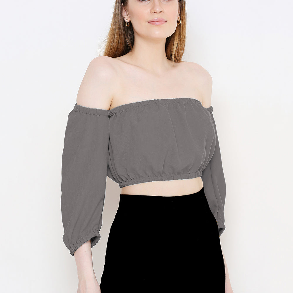 
                      
                        Aturabi Grey Off-Shoulder Bardot Crop Top
                      
                    