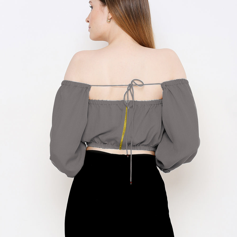 
                      
                        Aturabi Grey Off-Shoulder Bardot Crop Top
                      
                    