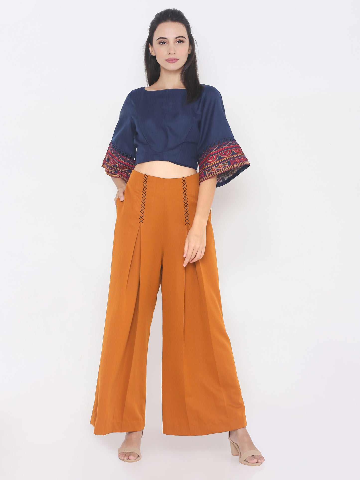 Aturabi Women Yellow Relaxed High-Rise Pleated Trousers