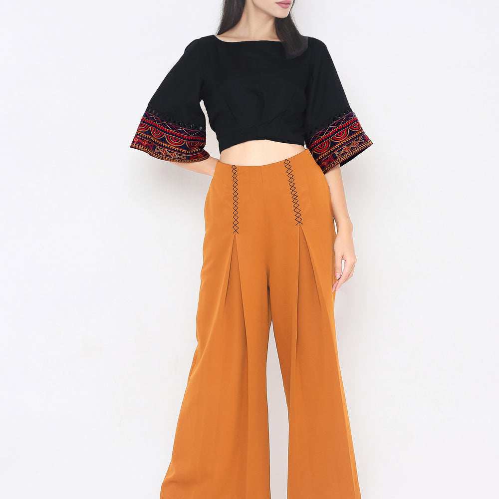 
                      
                        Women Black & Red Printed Flared Sleeves Embroidered Crop Top
                      
                    