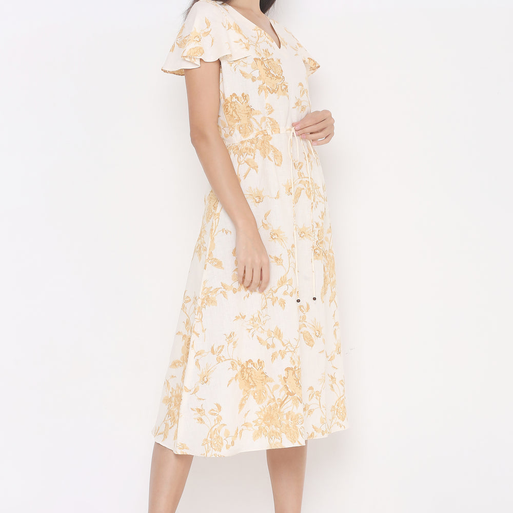 
                      
                        Off White Floral Linen A-Line Midi Dress
                      
                    