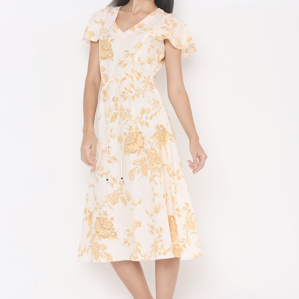 
                      
                        Off White Floral Linen A-Line Midi Dress
                      
                    