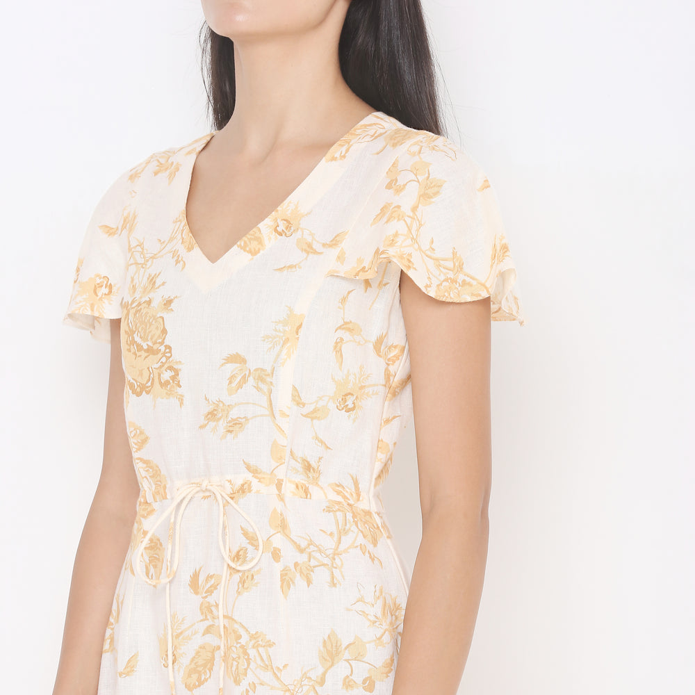 
                      
                        Off White Floral Linen A-Line Midi Dress
                      
                    