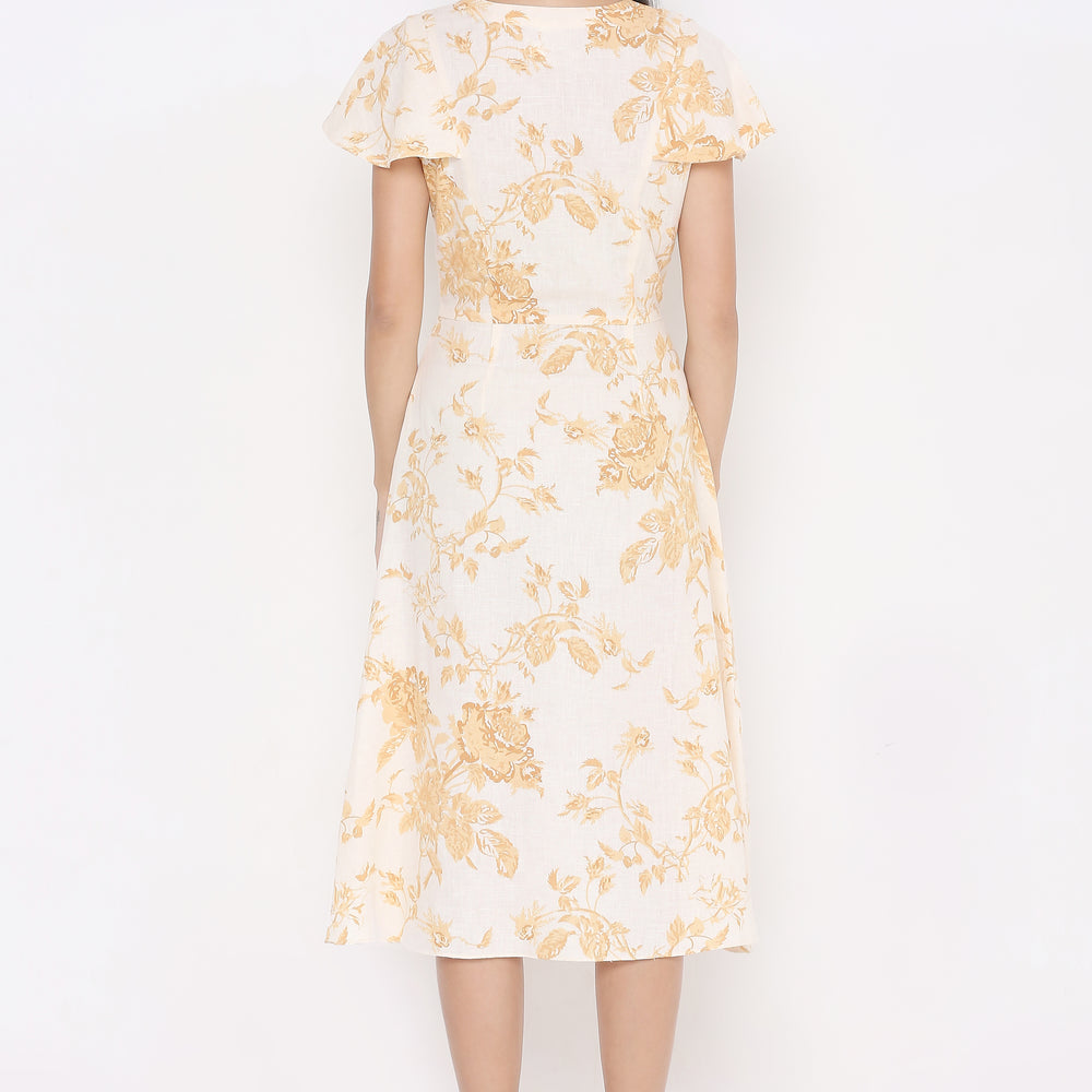 
                      
                        Off White Floral Linen A-Line Midi Dress
                      
                    