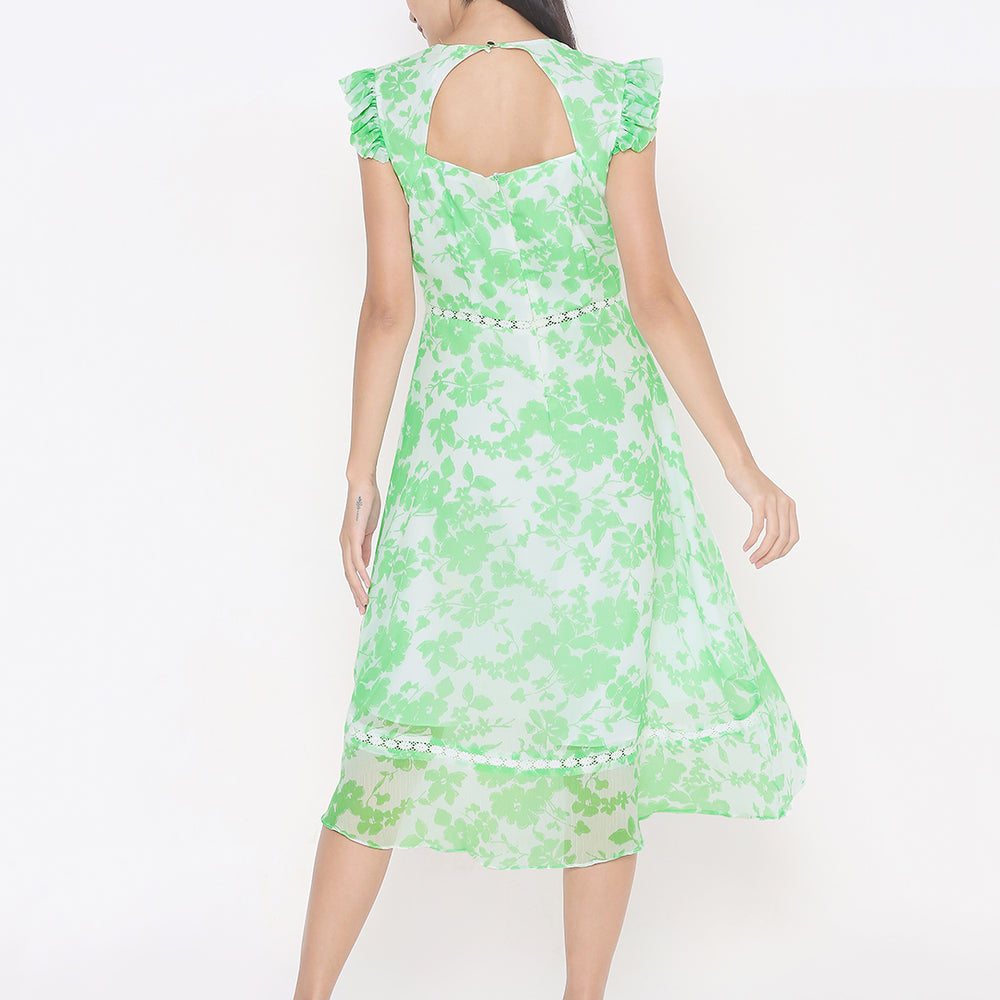 
                      
                        Elegant White Kurti with Green Floral Print and Lace
                      
                    