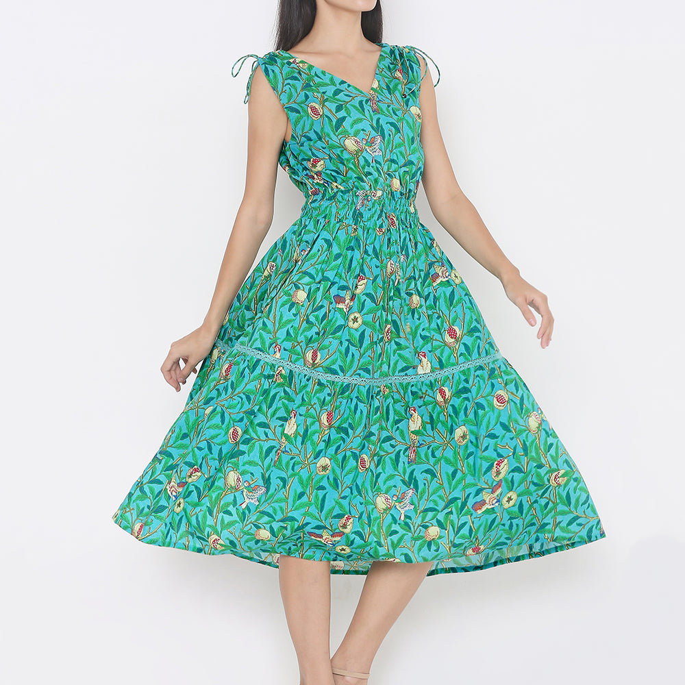 
                      
                        aturabi Green colour floral Print fit and flare Midi dress
                      
                    