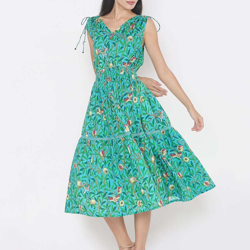 
                      
                        aturabi Green colour floral Print fit and flare Midi dress
                      
                    