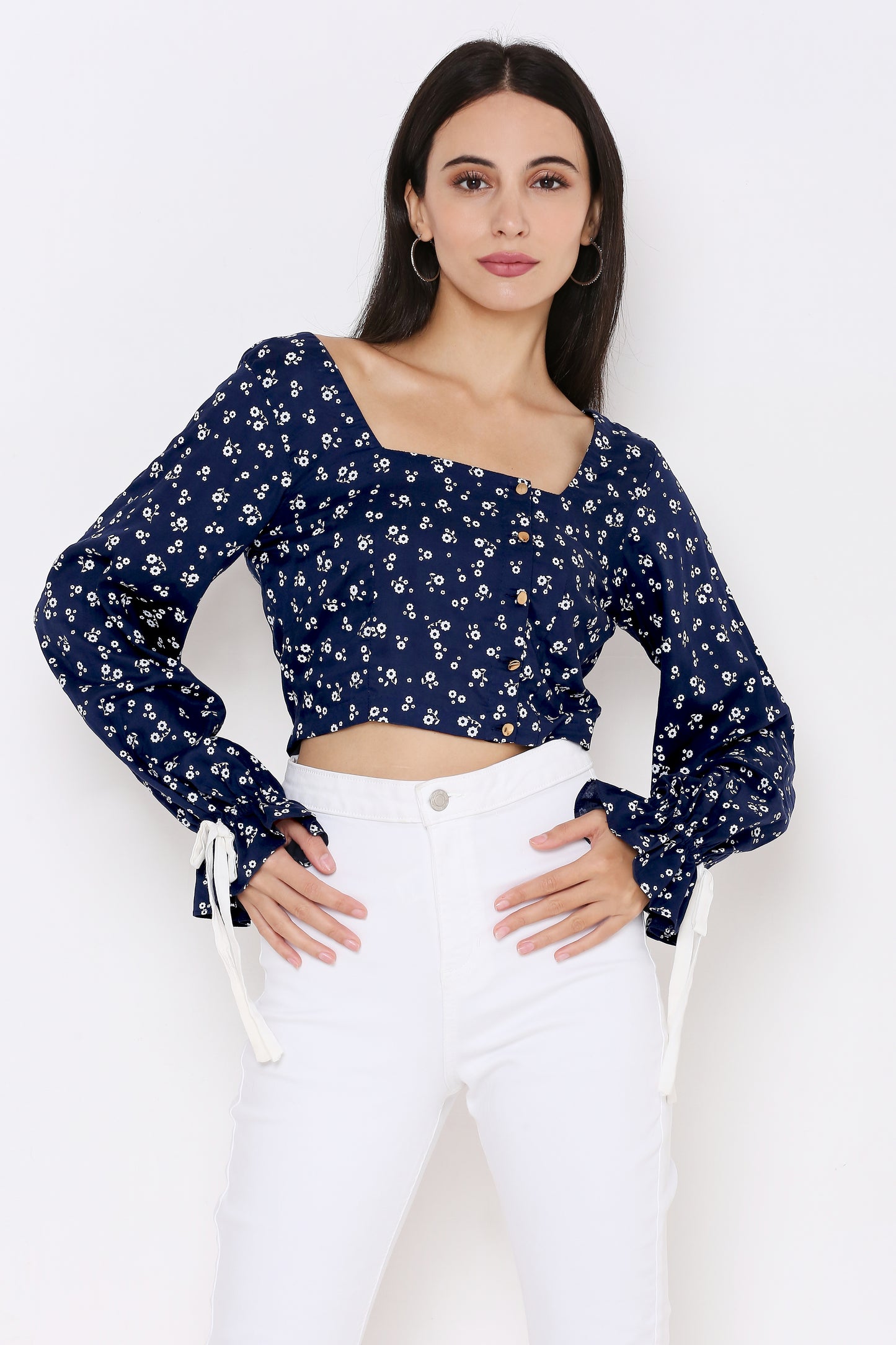 Blue Floral Print Crop Top