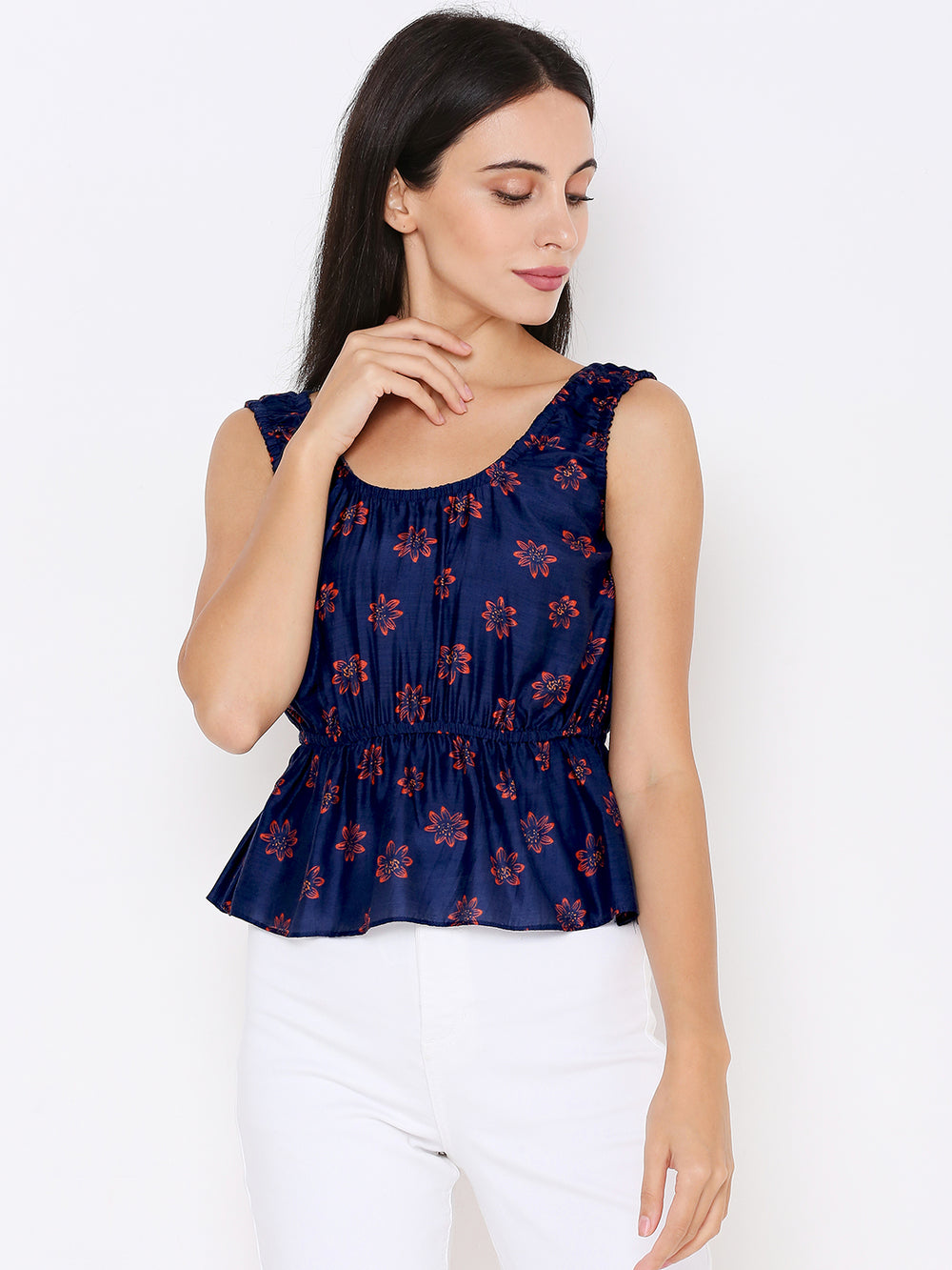 Aturabi Blue Floral Print Peplum Top